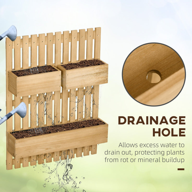 Outsunny Wall-mounted Wooden Garden Planters with Trellis, Drainage Holes and 3 Movable Planter Boxes, Wall Raised Garden Bed for Patio, Natural Outsunny