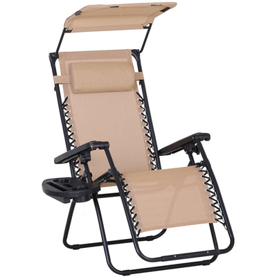 Folding Zero Gravity Chair, Cup Holder & Canopy Shade Outsunny