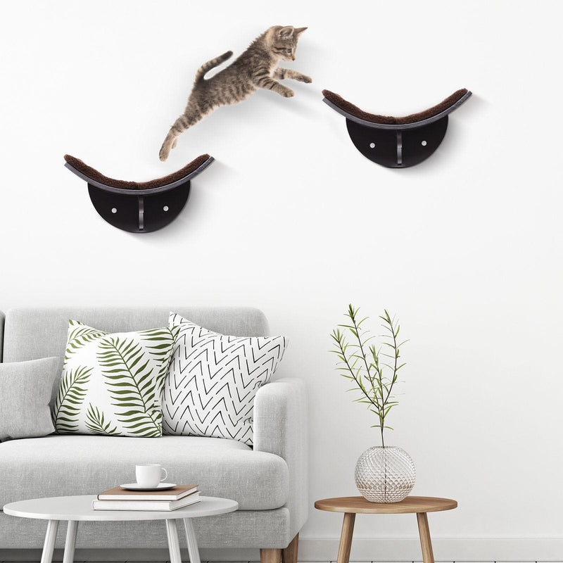 Brown Wall-Mounted Cat Shelf Bed w/ Fleece Cushion