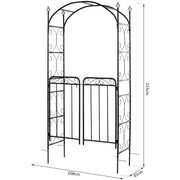 Metal Garden Arch with Gate, Climbing Plant Support, Black Outsunny