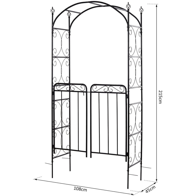 Metal Garden Arch with Gate, Climbing Plant Support, Black Outsunny