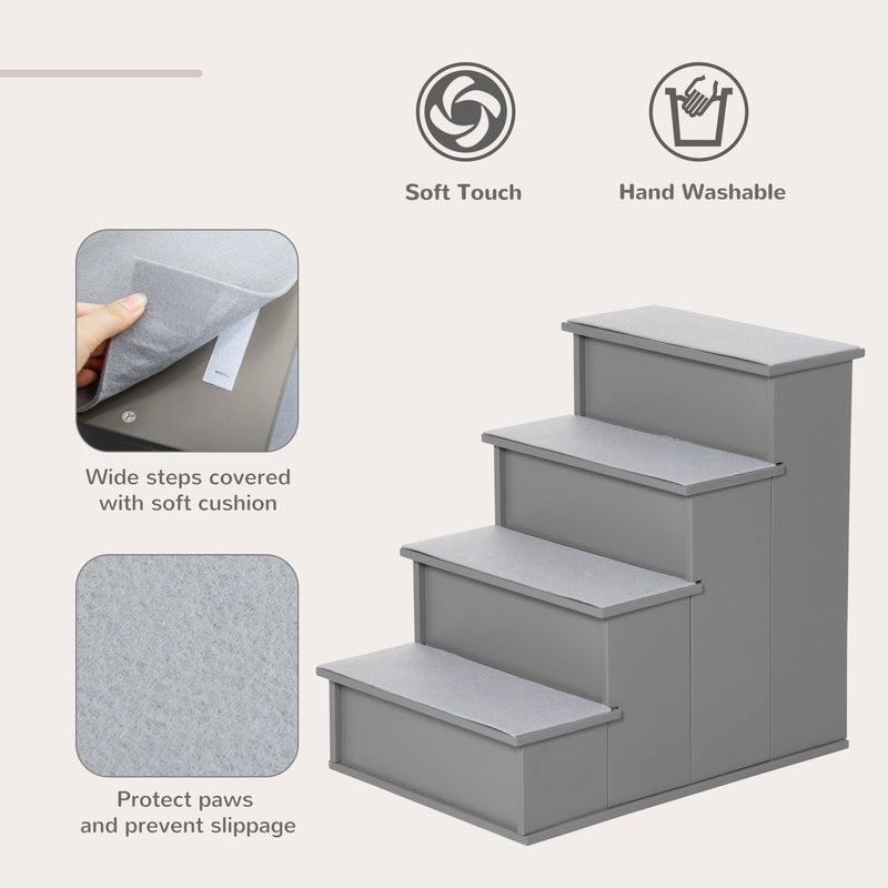 4 Step Wooden Pet Stairs with Non-Slip Carpet, 40x59x54.2cm