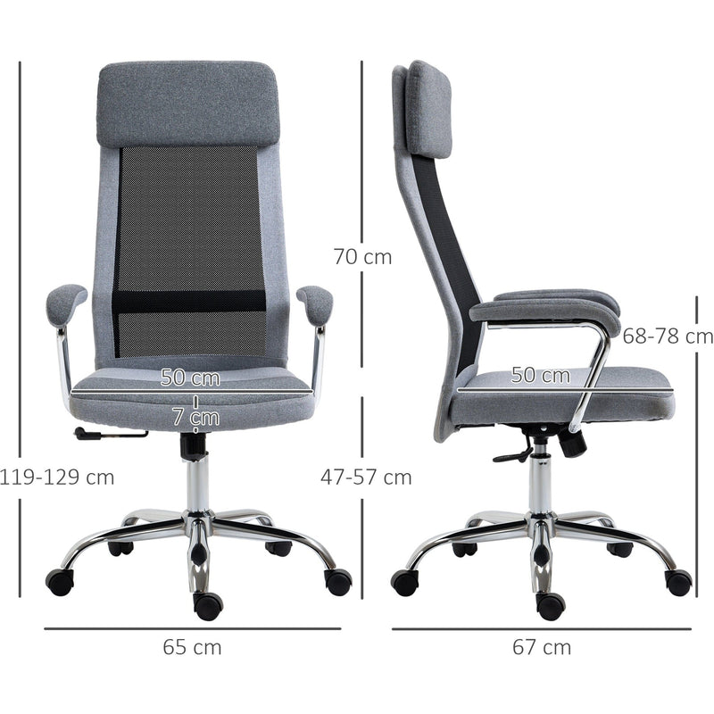 Grey High Back Linen-Mesh Swivel Office Chair Vinsetto