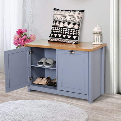 2 Door Shoe Cabinet with Shelf, Grey Homcom