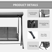 3 Person Garden Swing Chair With Side Pockets, Canopy Outsunny
