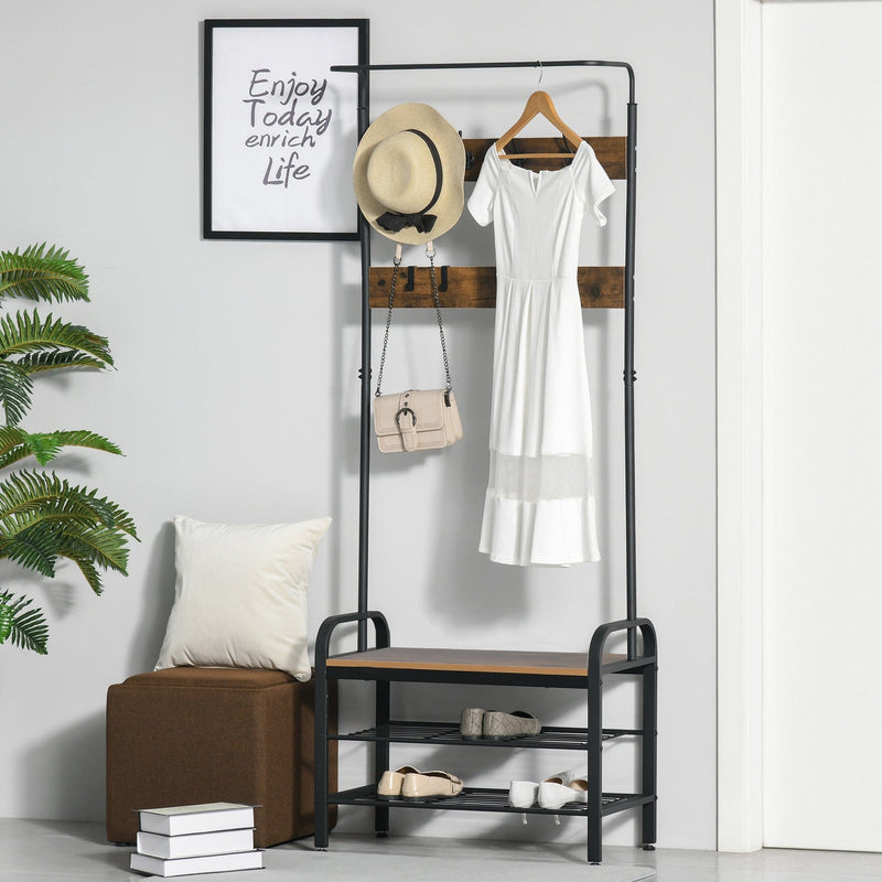 Industrial Coat Rack Shoe Cabinet Rustic Brown