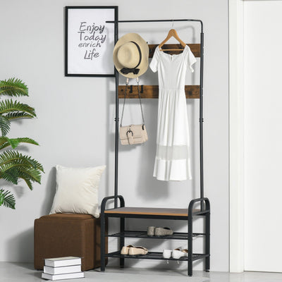 Industrial Coat Rack Shoe Cabinet Rustic Brown Homcom