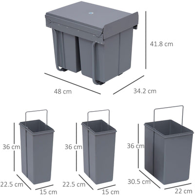 Pull Out Kitchen Bin, Soft Close, 40L, Grey Homcom
