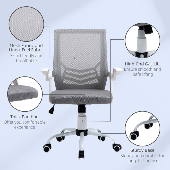 Grey Mesh Swivel Office Chair, Lumbar Support, Flip-Up Arms