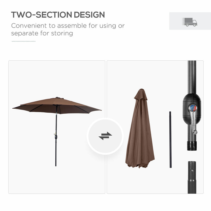 Garden Parasol with Large Adjustable Canopy for Reliable Shade Over Tables Coffee Outsunny