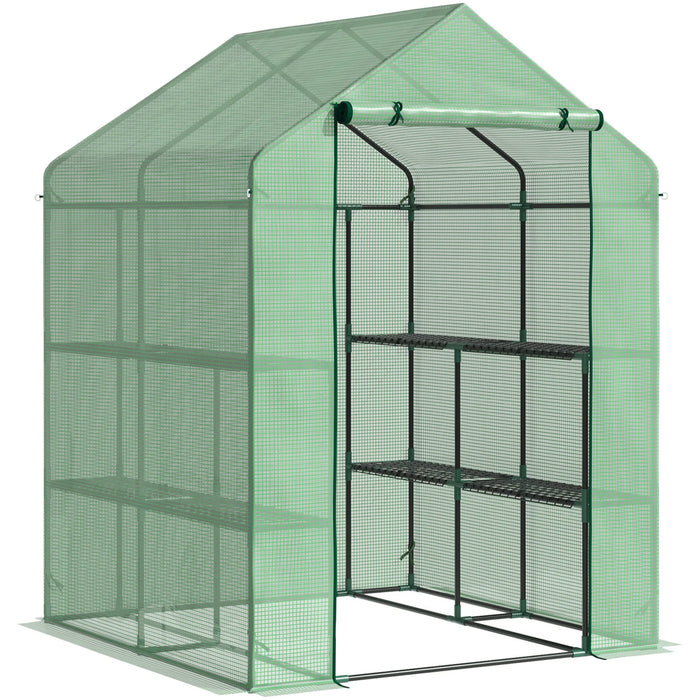 Outdoor Polytunnel Greenhouse, Shelves, 143x138x190cm, Green