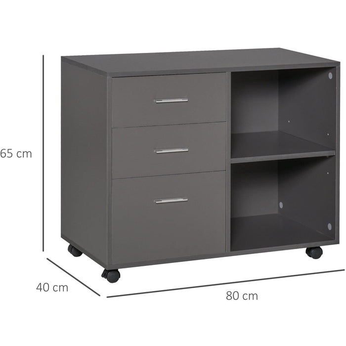 Mobile Printer Stand, 3 Drawers, 2 Shelves, 80x40x65 cm