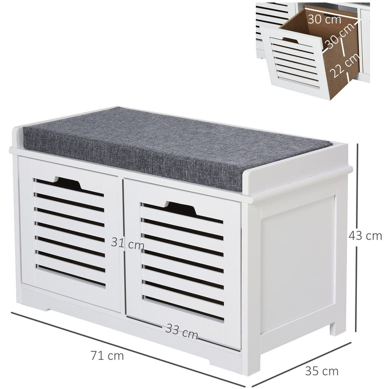 Shoe Storage Bench With Cushion and Drawers - White/Grey