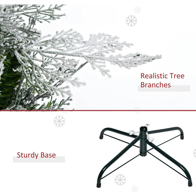 6ft Snow Flocked Artificial Pencil Christmas Tree with Realistic Cypress Branches - Green, Auto Open AOSOM