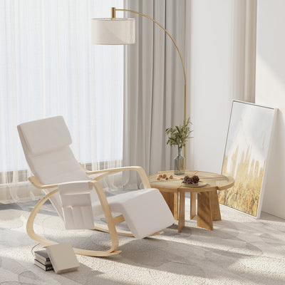 Cream White Rocking Lounge Chair With Footrest Homcom