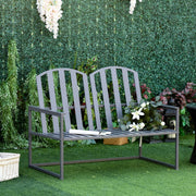 Outsunny Garden Bench Loveseat 2 Seat Chair for Outdoor Park, Yard, Steel Frame, Decorative Slatted Design, Grey Outsunny
