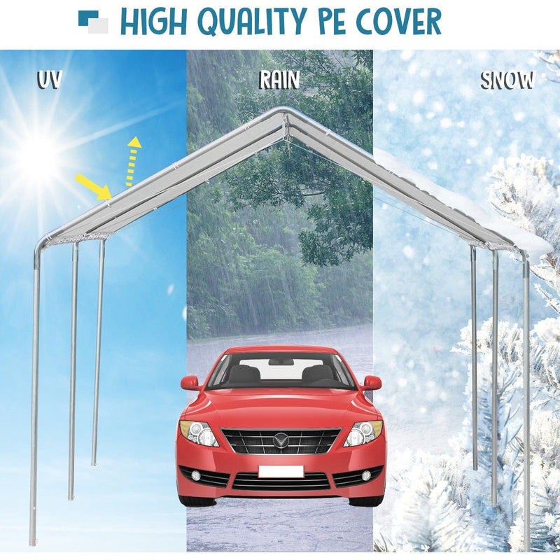 3x6m Heavy Duty Carport - Galvanized Steel - White