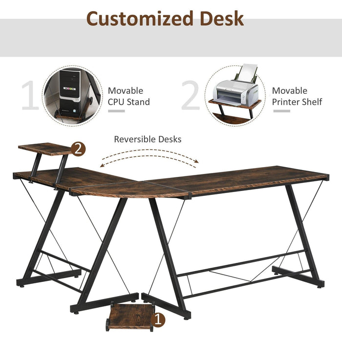 Corner Gaming Table with Monitor Stand and CPU Stand