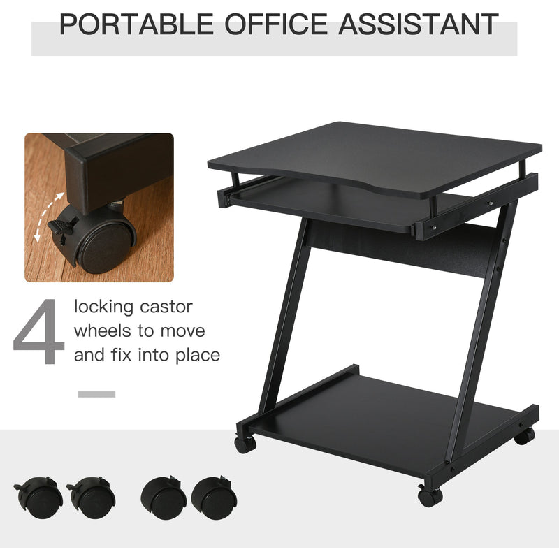 Computer Desk on Wheels with Keyboard Tray, Black