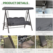 Garden Swing Chair With Canopy & Cup Trays, Dark Grey Outsunny