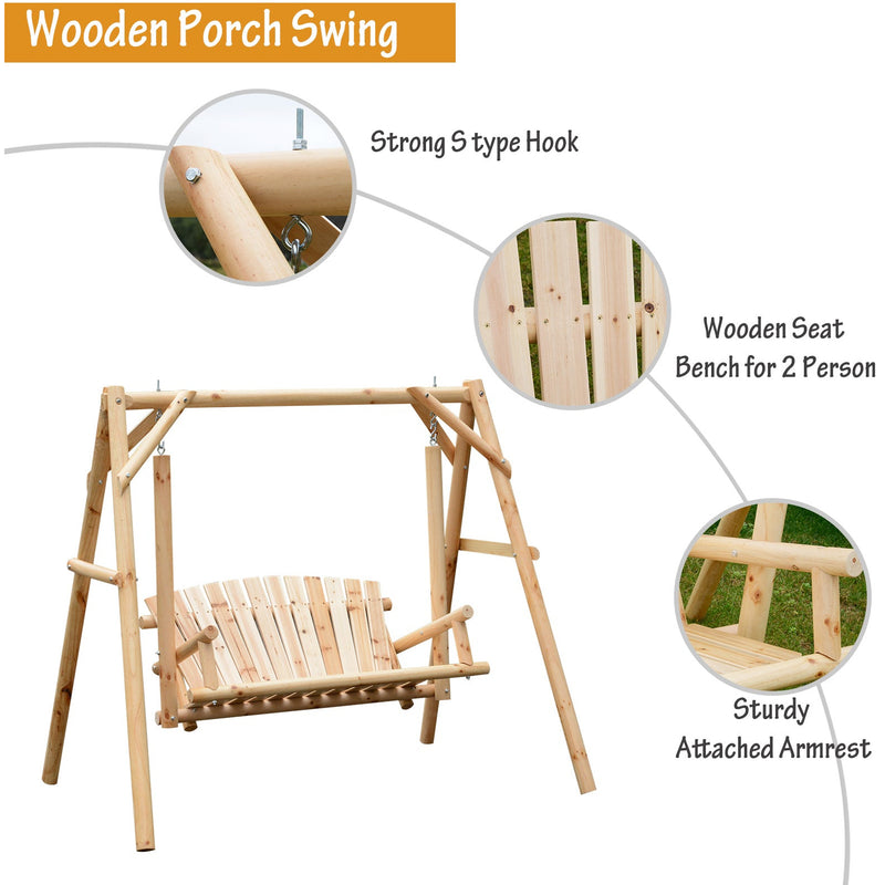 2 Seater Wooden Garden Swing Chair Outsunny