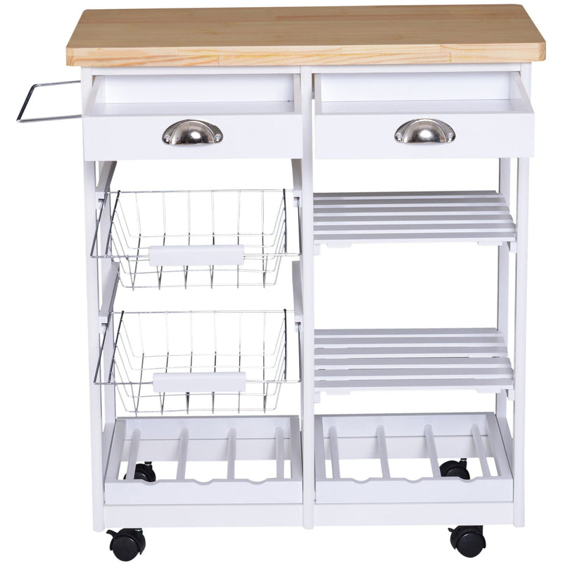 Kitchen Island With Wine Rack, White With Pine Top