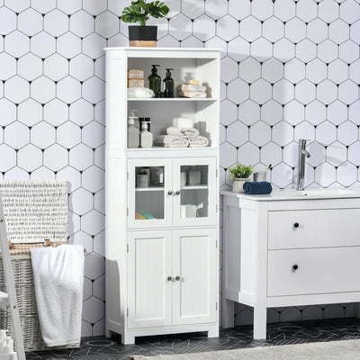 4-Door Cabinet, Glass Doors, White Homcom