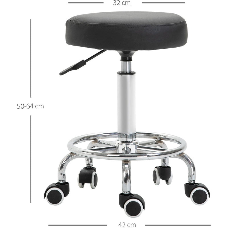 Beauty Salon Stool, Black Faux Leather