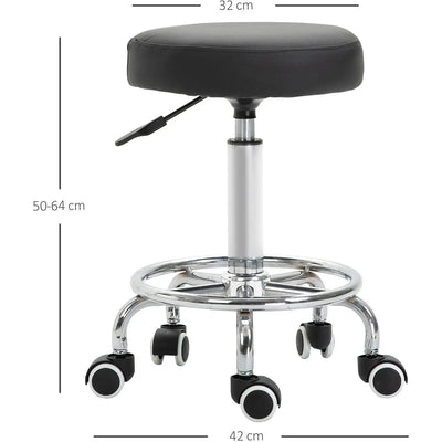 Beauty Salon Stool, Black Faux Leather Homcom
