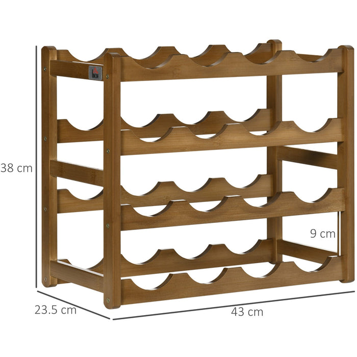 4-Tier Brown Bamboo Wine Rack for 16 Bottles