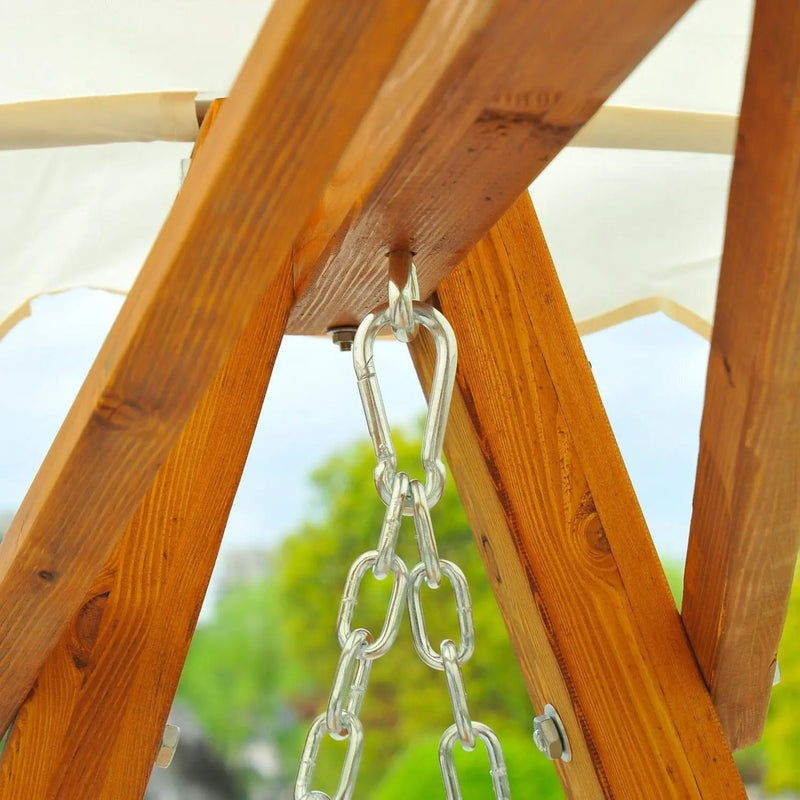 2 Seater Wooden Garden Swing Chair, Cream White Outsunny