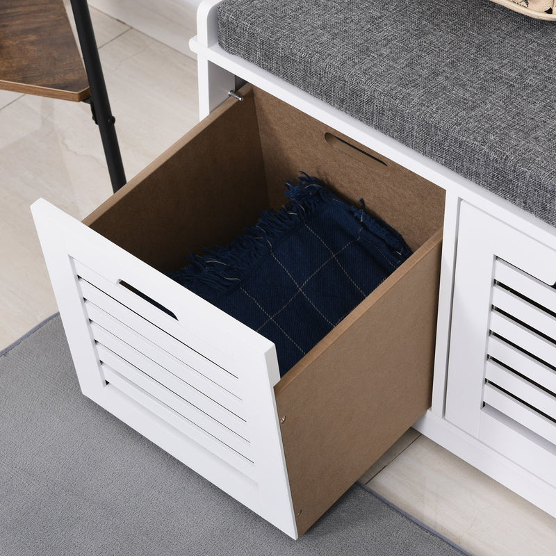 Shoe Storage Bench With Cushion and Drawers - White/Grey