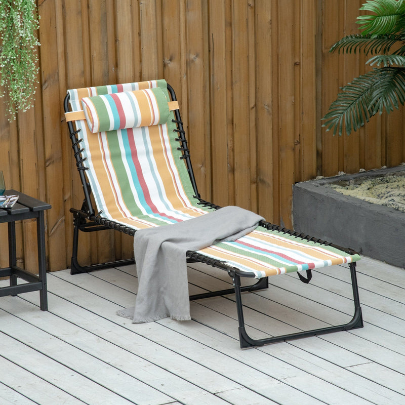 Outsunny Folding Sun Lounger Beach Chaise Chair Garden Reclining Cot Camping Hiking Recliner with 4 Position Adjustable, Multicolored Outsunny