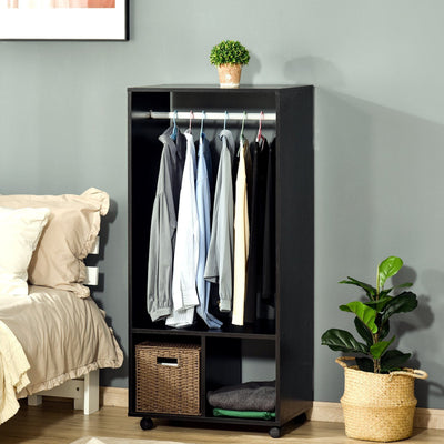 Rolling Open Wardrobe With Cube Storage, Black Homcom