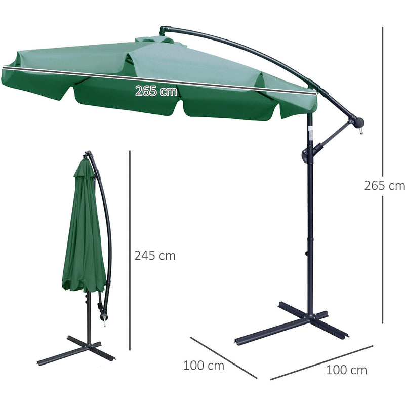 2.7m Cantilever Parasol With Cross Base - Crank Handle