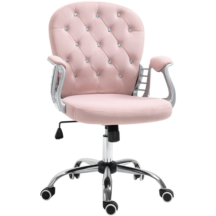 Pink Diamond Tufted Velour Swivel Office Chair