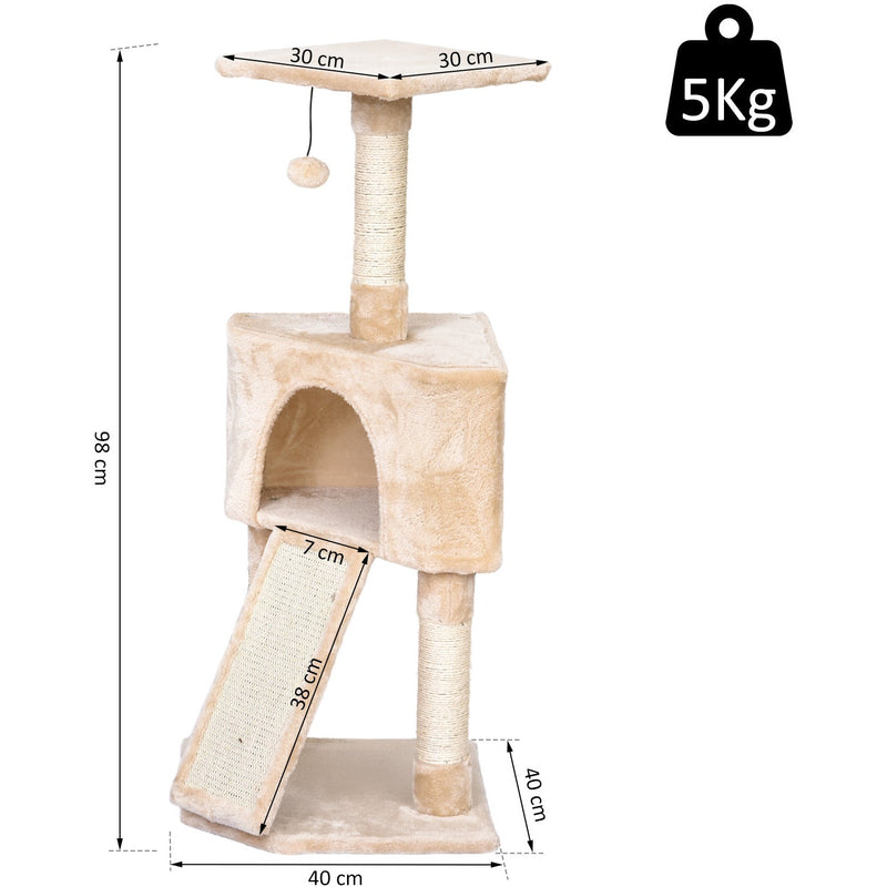 3-Tier Sisal Rope Cat Scratching Post w/ Dangle Toy