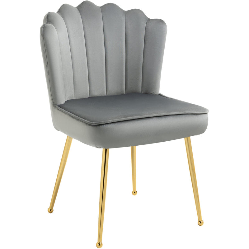 Grey Velvet Shell Back Chair With Gold Metal Legs