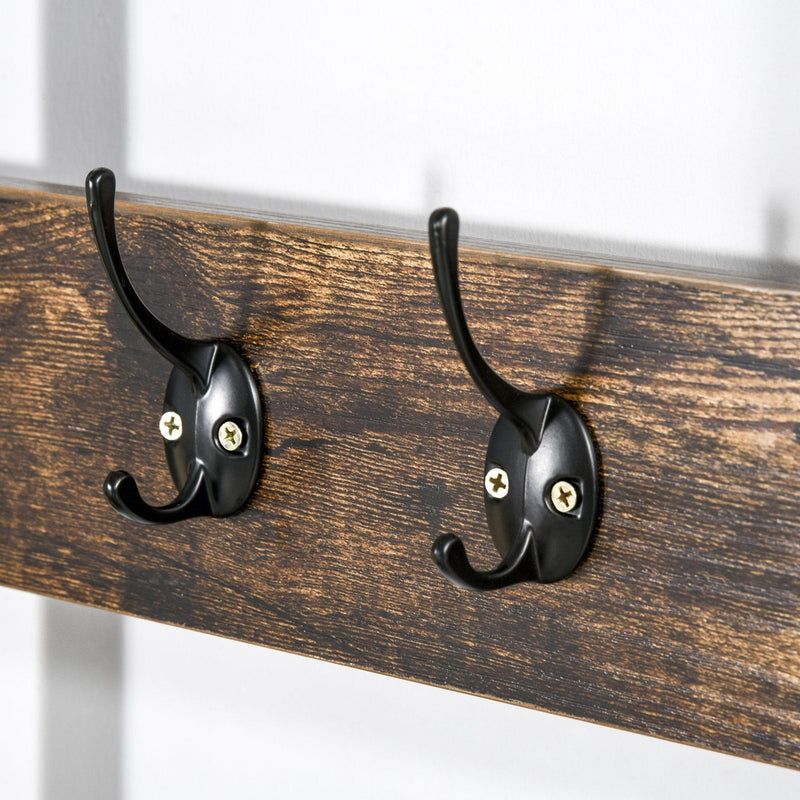 Rustic Brown Hall Tree Coat Stand, Bench, Shoe Rack