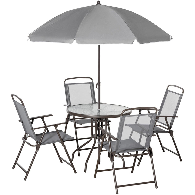 4 Seater Garden Dining Set with Parasol, Grey Outsunny