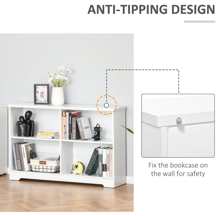 White 4-Compartment 2-Tier Low Bookcase