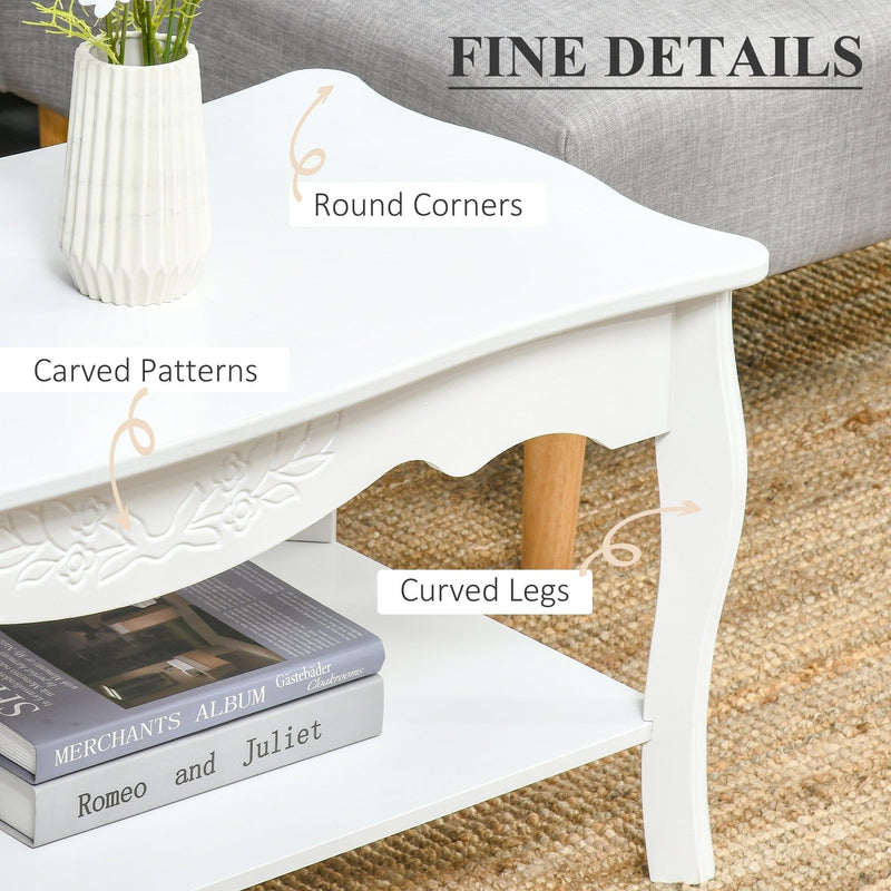 Modern White Coffee Table with Shelf