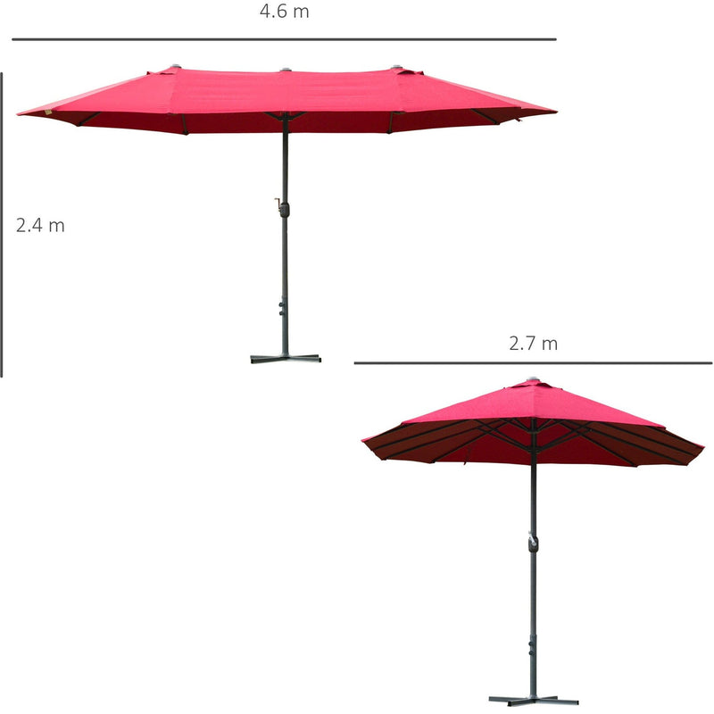 4.6m Double Sided Parasol With Crank Handle, Cross Base