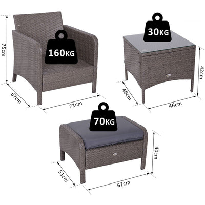 Rattan Garden Lounge Set with Glass Table & Cushions Outsunny