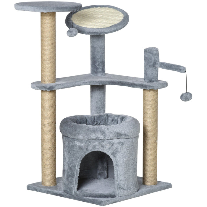 Cat Tree Tower, Scratch Post, Condo Bed, Perch Ball, Grey