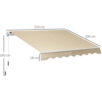 Manual Retractable Awning, 2.5x2 m, White Frame Outsunny