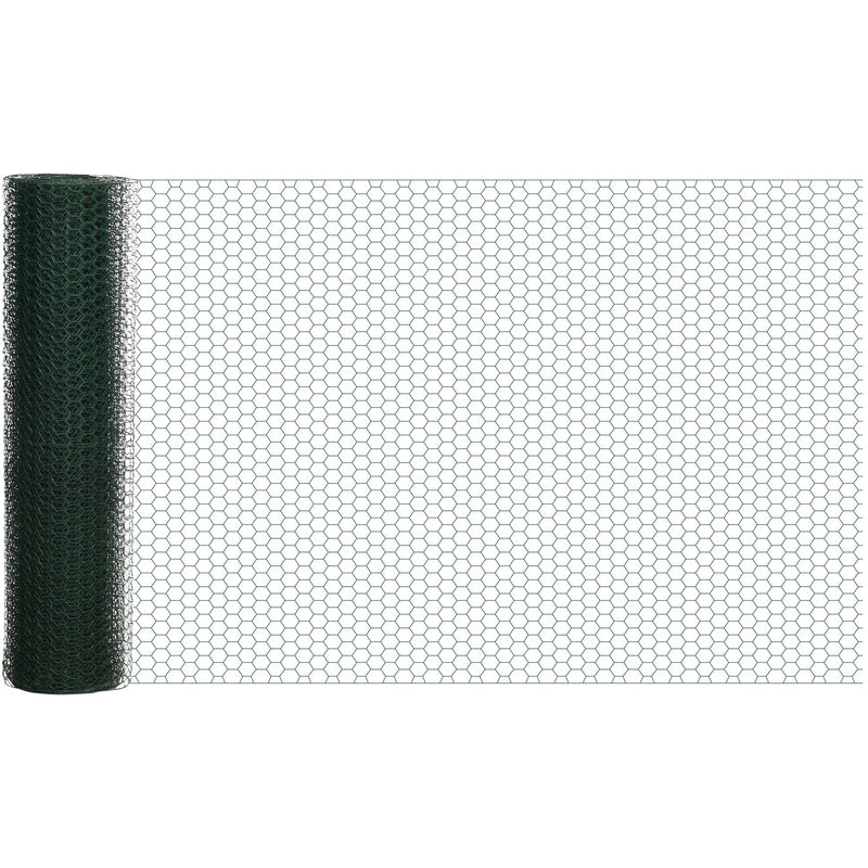 1x25m Chicken Wire: PVC Coated, Dark Green