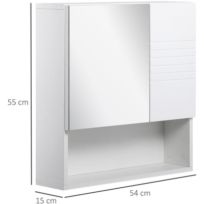 White Wall-Mounted Bathroom Mirror Cabinet, 54 x 15 x 55cm Kleankin
