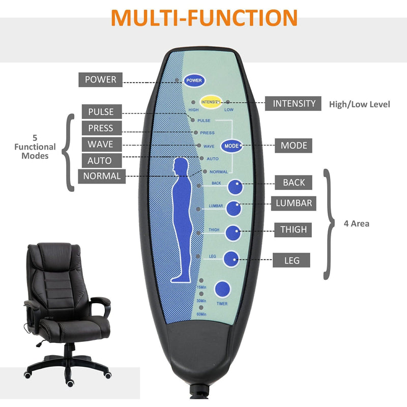 6 Point Vibrating Massage Office Chair, Swivel, Footrest