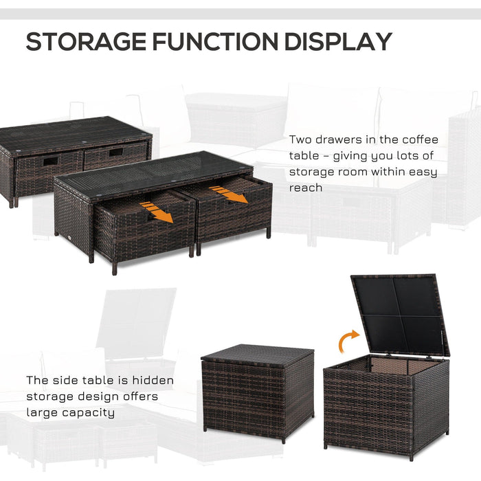 4 Seater Rattan Sofa Set with Storage Table & Cushions